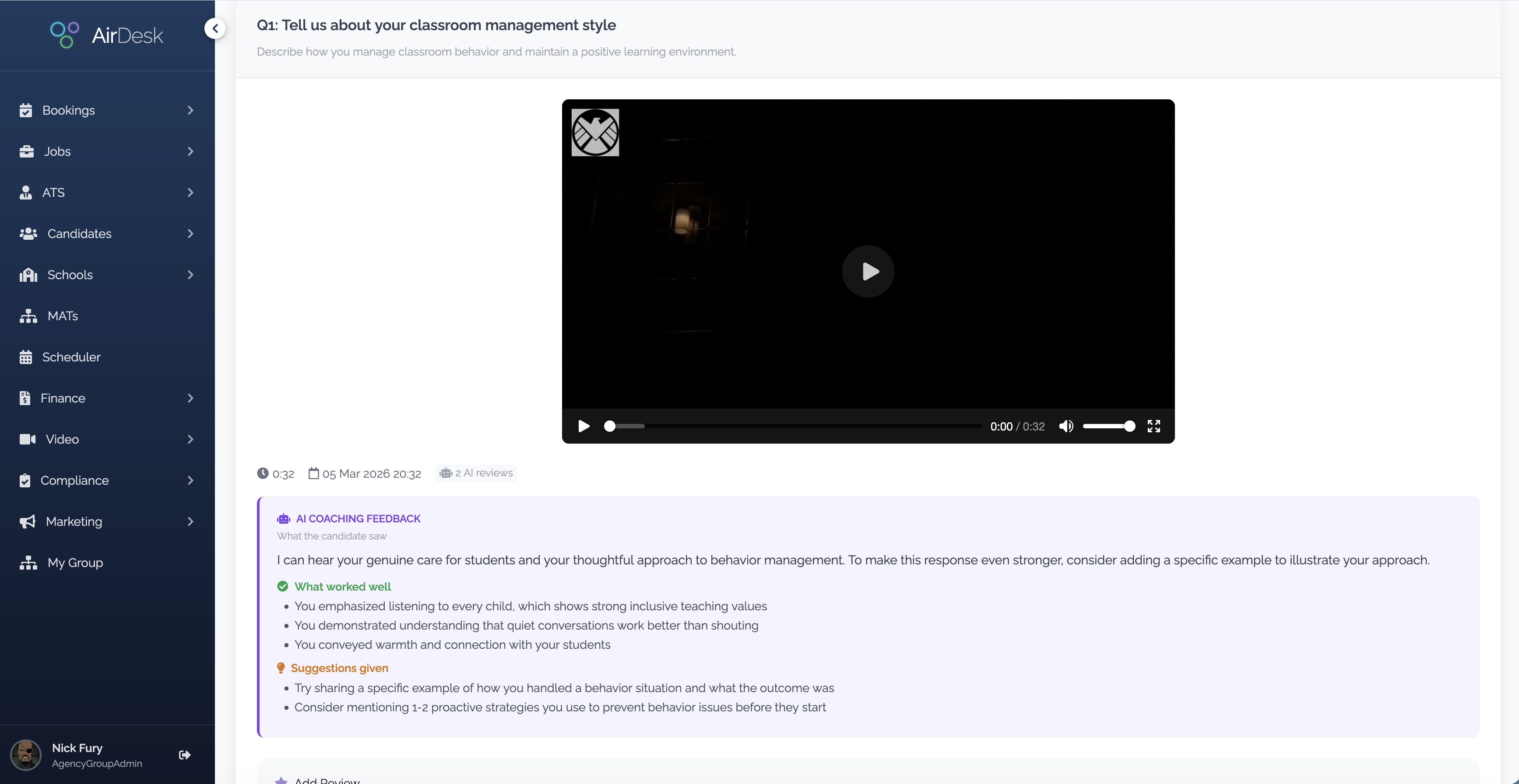 FullDesk AI Video Interview with AI coaching feedback — what worked well and suggestions for improvement